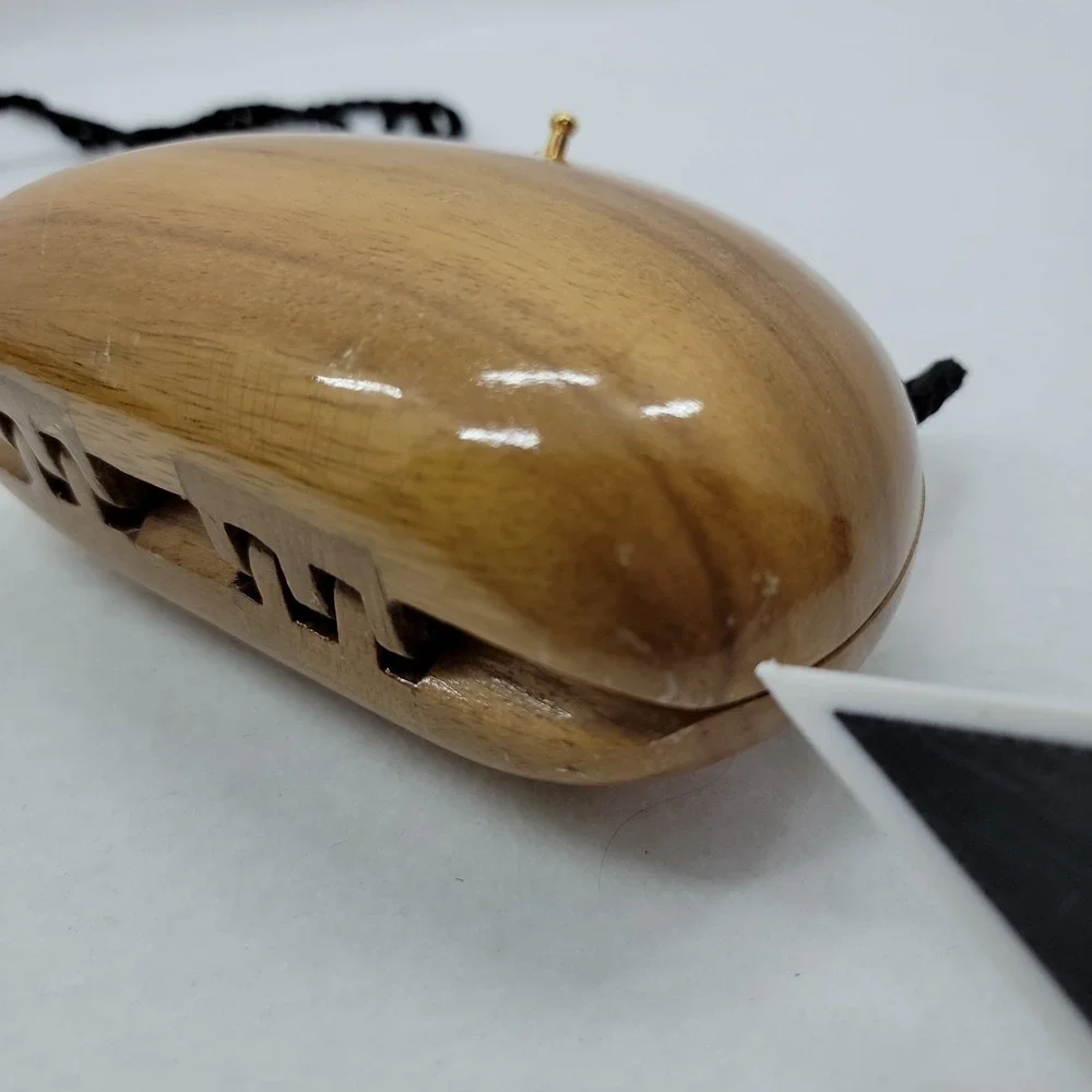 Timmy Woods Beverly Hills Handcrafted Clutch Bag Black Tassel Strap Acacia Wood